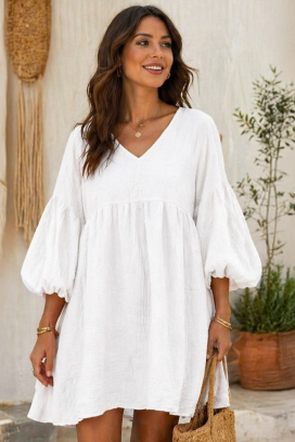 rochie de vară vaporoasă cu mâneci voluminoase DOLITA WHITE