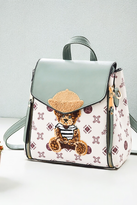 rucsac de damă cu imprimeu decorativ și ursuleț VELNORA MINT