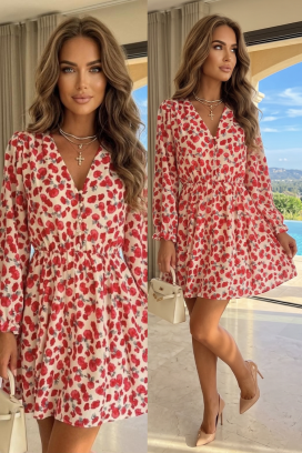 rochie scurtă elegantă cu floral print LUISANA