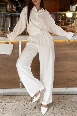 set de damă pentru viata de zi cu zi cu cămașă lejeră și pantaloni largi KYLARELA WHITE