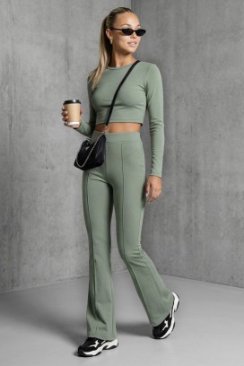 pantaloni elastici pentru femei, cu picioare ușor evazate ELVARIA KHAKI