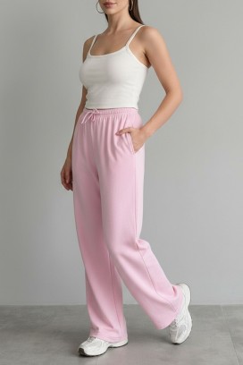 pantaloni largi pentru femei, cu legătură și siluetă lejeră MIRAVELA PINK