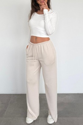 pantaloni largi pentru femei, cu legătură și siluetă lejeră MIRAVELA BEIGE