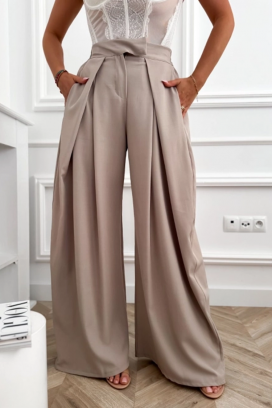 pantaloni eleganți pentru femei, cu talie înaltă și picioare largi JOLYNE BEIGE
