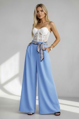pantaloni eleganți pentru femei, cu o curea spectaculoasă JULYANI BLUE