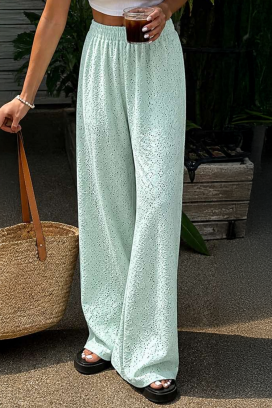 pantaloni pentru femei cu croială lejeră și broderie ajurată MORIALZA MINT