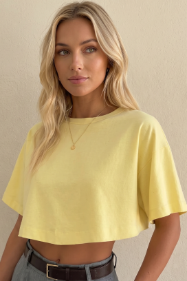 tricou scurt pentru femei, cu design minimalist VITAMA YELLOW