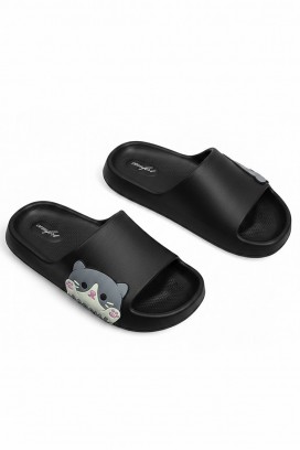 papuci de damă cu imprimeu cu pisici KEYTINA BLACK