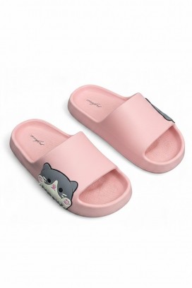 papuci de damă cu imprimeu cu pisici KEYTINA PINK