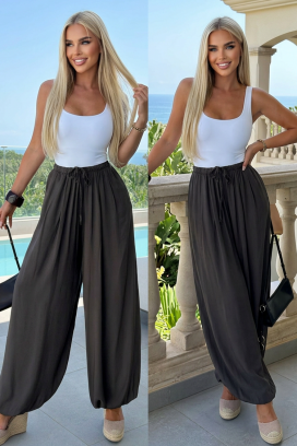 pantaloni vaporoși pentru femei, de tip balon, cu talie înaltă MEDENA BLACK