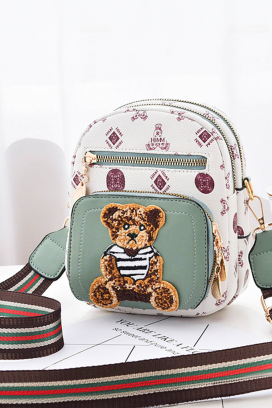 rucsac pentru femei cu un ursuleț decorativ și fermoar NORAVA MINT