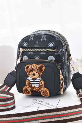 rucsac pentru femei cu un ursuleț decorativ și fermoar NORAVA GREY