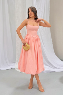 rochie midi din bumbac, cu siluetă voluminoasă și linie simplă AVALIA PEACH
