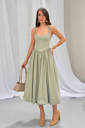 rochie midi din bumbac, cu siluetă voluminoasă și linie simplă AVALIA GREEN