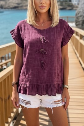 bluză cu legături decorative, volane și un aspect boho aerisit DORINZA RASPBERRY