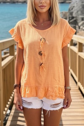 bluză cu legături decorative, volane și un aspect boho aerisit DORINZA ORANGE