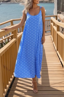 rochie lungă cu buline, cu o croială lejeră JASMIANA BLUE