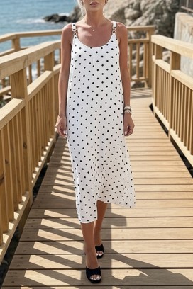 rochie lungă cu buline, cu o croială lejeră JASMIANA WHITE