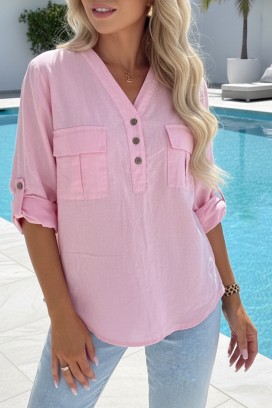 cămașă sport-elegantă pentru femei, cu mâneci rulate SHEYLA PINK