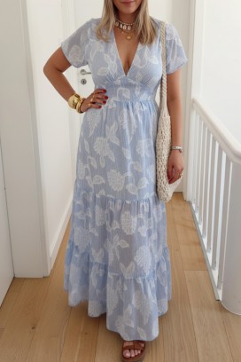 rochie lungă, vaporoasă, cu un model floral în relief și un spate spectaculos DONELA SKY