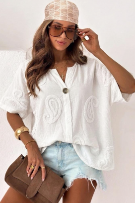cămașă lejeră din in, în stil boho MEGLENA WHITE