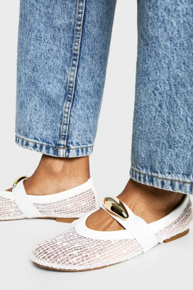 pantofi de damă tip balerini cu o curea decorativă GALENITA WHITE