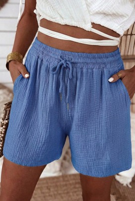 pantaloni scurți pentru femei pentru viata de zi cu zi, cu talie elastică și legături LUNIETA BLUE