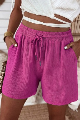 pantaloni scurți pentru femei pentru viata de zi cu zi, cu talie elastică și legături LUNIETA FUCHSIA
