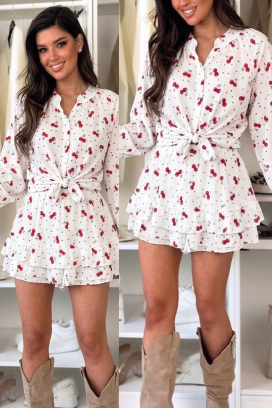set de vară cu imprimeu de cireșe CHERIOSA WHITE