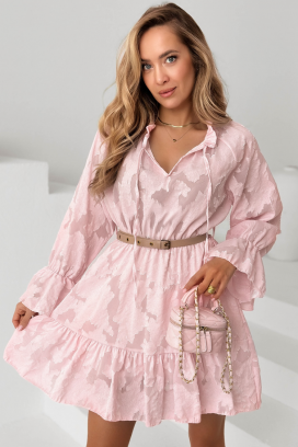 rochie scurtă, vaporoasă, cu volan ARIANSA PINK