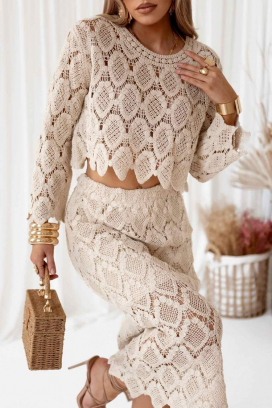 set de damă din bumbac pentru viata de zi cu zi, format dintr-un top din dantelă și o fustă PERESITA BEIGE
