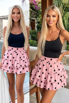 fustă-pantalon scurtă, cu buline și volane DOTELIANA PINK