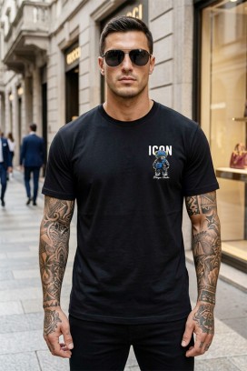 tricou pentru bărbați cu un imprimeu spectaculos și un detaliu decorativ pe spate HOLANDERO BLACK