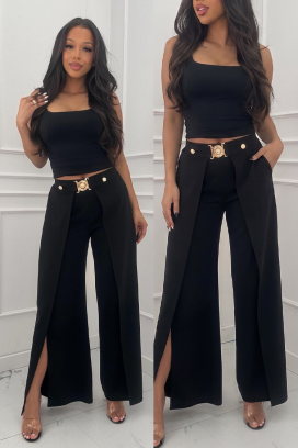 pantaloni eleganți pentru femei, cu suprapunere și talie înaltă RATIENA BLACK