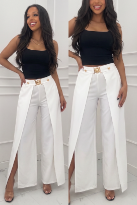pantaloni eleganți pentru femei, cu suprapunere și talie înaltă RATIENA WHITE
