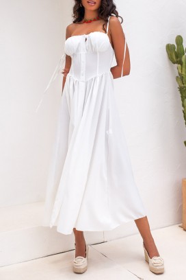 rochie midi, cu partea de sus de tip corset și bretele AMELIANSA WHITE
