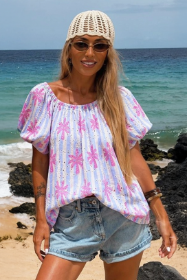 bluză lejeră pentru femei, cu floral print și mâneci voluminoase SUNDAISY SKY