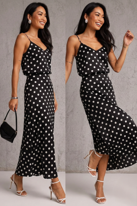 set elegant din două piese pentru femei, model cu buline ADORILA BLACK
