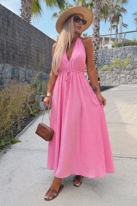 rochie lungă cu spatele gol și o legătură decorativă ROTALITA PINK
