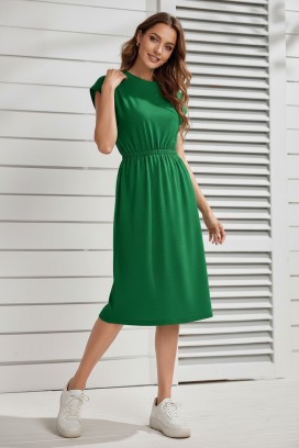rochie midi, cu mâneci scurte și talie elastică CALIMBRIA GREEN