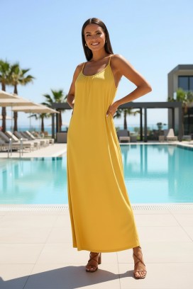 rochie lungă cu croială lejeră și bretele subțiri MERGILA YELLOW