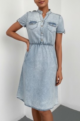 rochie din denim cu mâneci scurte și talie elastică DENIARA SKY