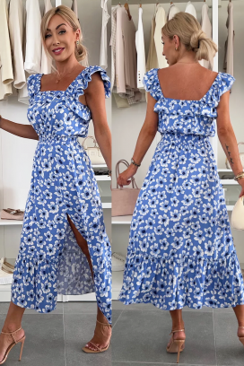 rochie midi delicată , cu talie elastică și motiv floral DANELIANA