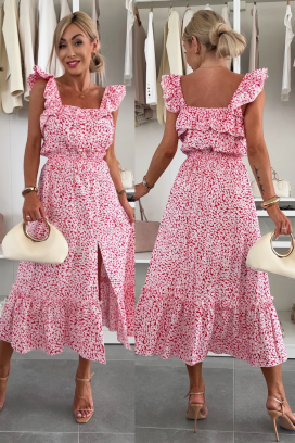 rochie midi delicată , cu talie elastică și motiv floral KALETIANA