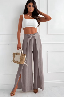 pantaloni eleganți pentru femei, cu picioare largi și fante laterale LENTANA BEIGE