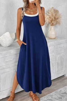rochie lungă cu tiv asimetric și decolteu rotund TALINIA BLUE