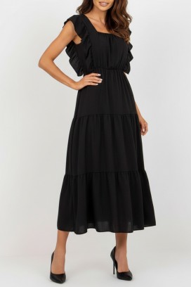 rochie midi cu volane și croială lejeră VILARENA BLACK