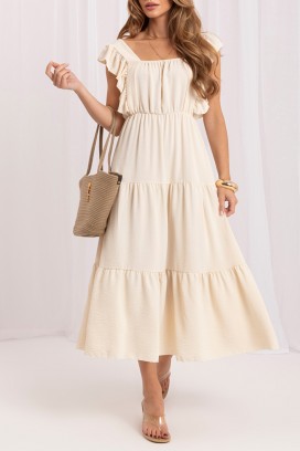 rochie midi cu volane și croială lejeră VILARENA ECRU