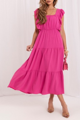 rochie midi cu volane și croială lejeră VILARENA FUCHSIA