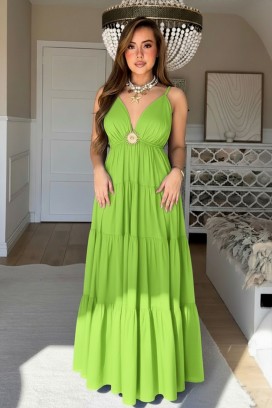 rochie maxi vaporoasă, cu decolteu în V adânc și accent decorativ ARELIANA GREEN